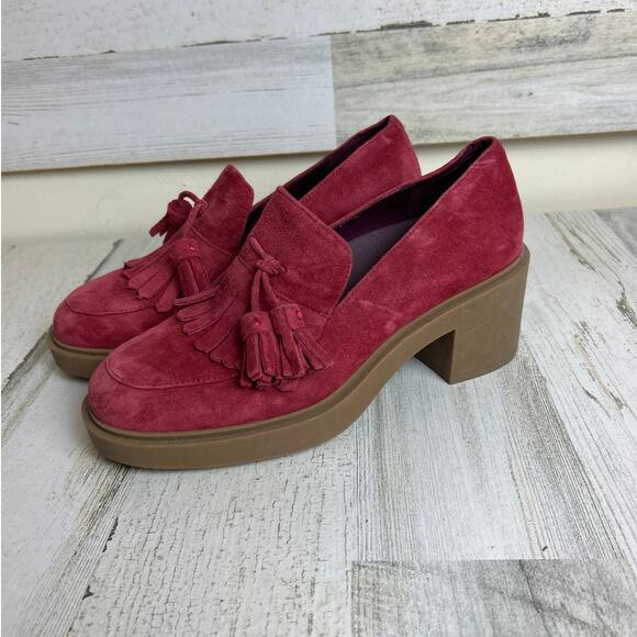 Aerosoles Women’s 6.5 Red Suede Tassel Slip-On Gibes Block Heel Loafers shoe New - Picture 1 of 8